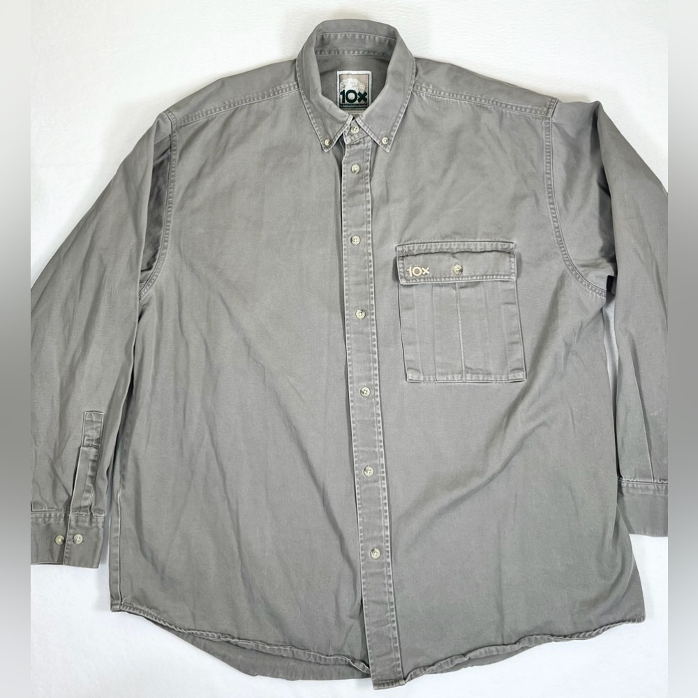10X Men's Vintage Grey‎ Fall Hunting Fishing Casual Button Down Gorpcore Size XL